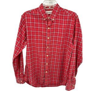 The Normal Brand Mens Long Sleeve Button Down Shirt Small Red Plaid Cotton